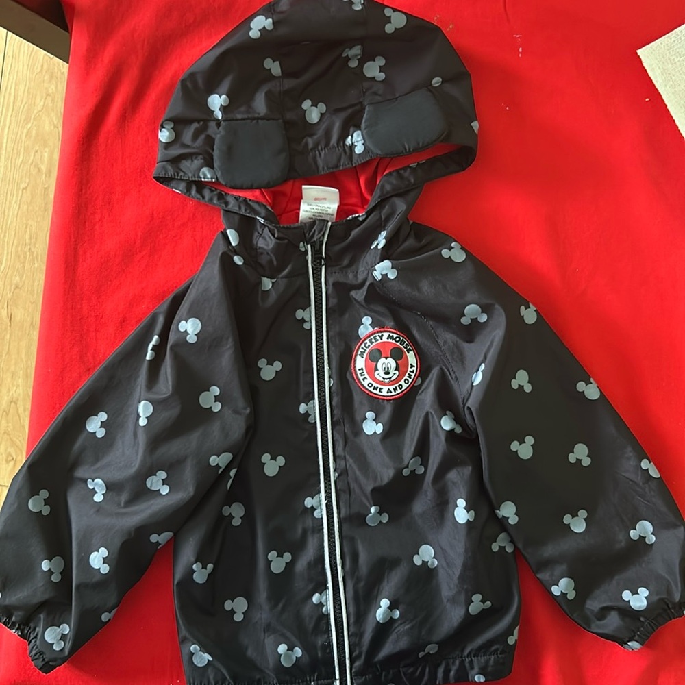 Disney Jr Mickey Mouse Toddler Zip Up Windbreaker Jacket/Hooded Ears
